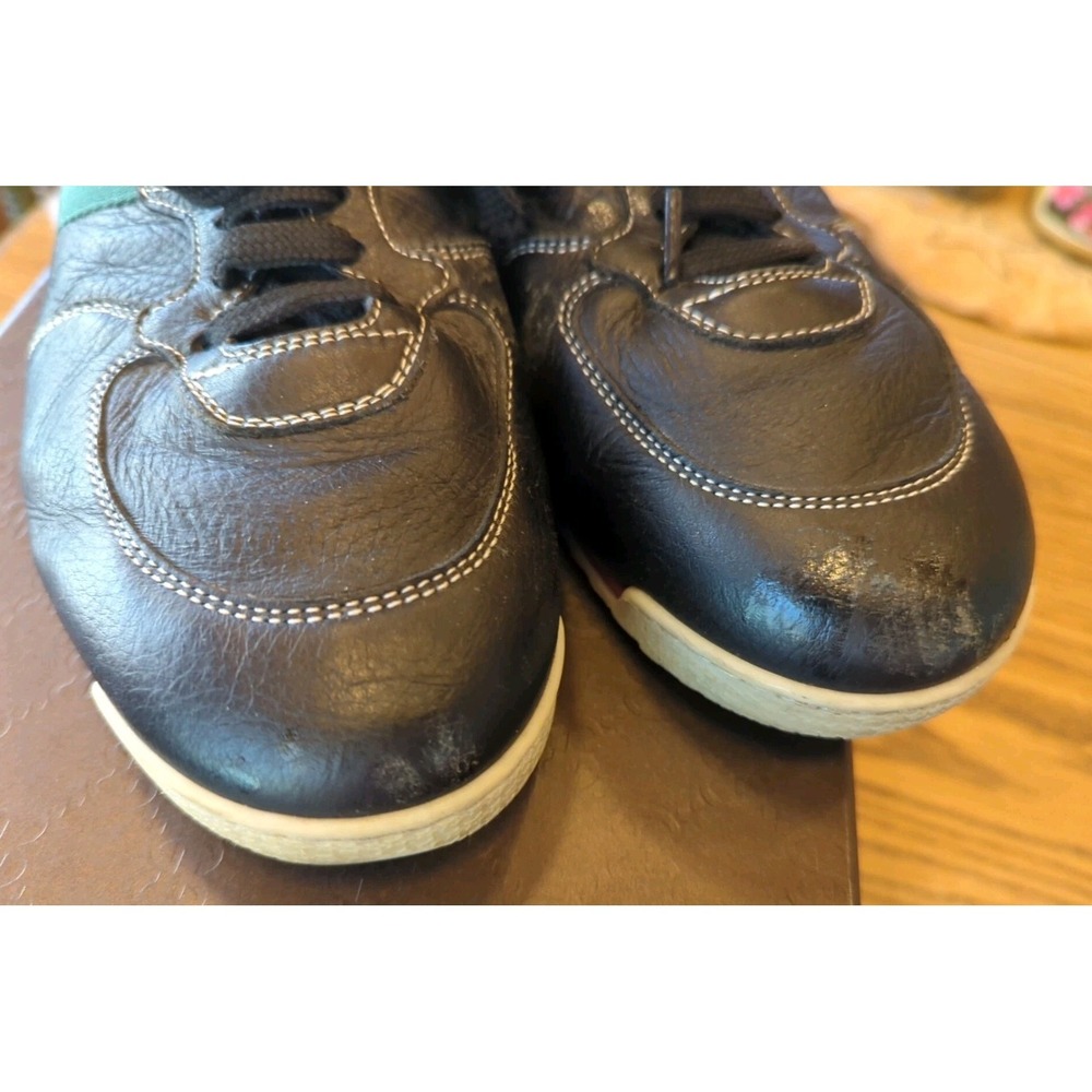 Gucci GG Web Stripe Sneakers Black Leather Size 8 US Low Top Lace-Up Trainer Box - Picture 4 of 16